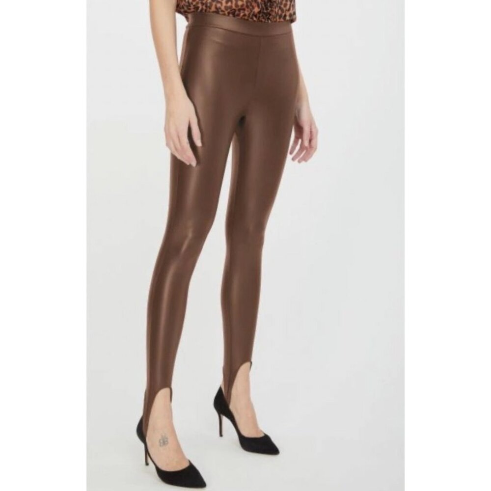 NWT Generation Love Ray Vegan Leather Stirrup Pants Brown Size XXS $190 [jb]